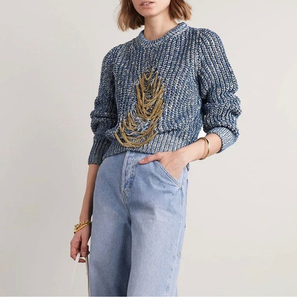 All Things Fabulous | Metal Chain Embellished Marled Pullover Sweater Small - Picture 2 of 7